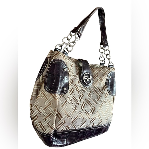 HP 🥳 Elegant Vintage Brown and Cream Sag Harbor Double Handled Shoulder Bag - Picture 3 of 7